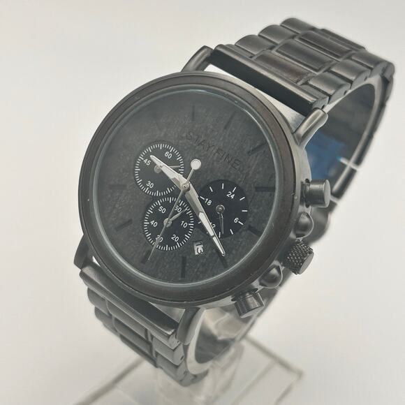 STAY FINE Gray Brown Men’s Chrono Watch 43mm Working New Battery - Picture 2 of 8